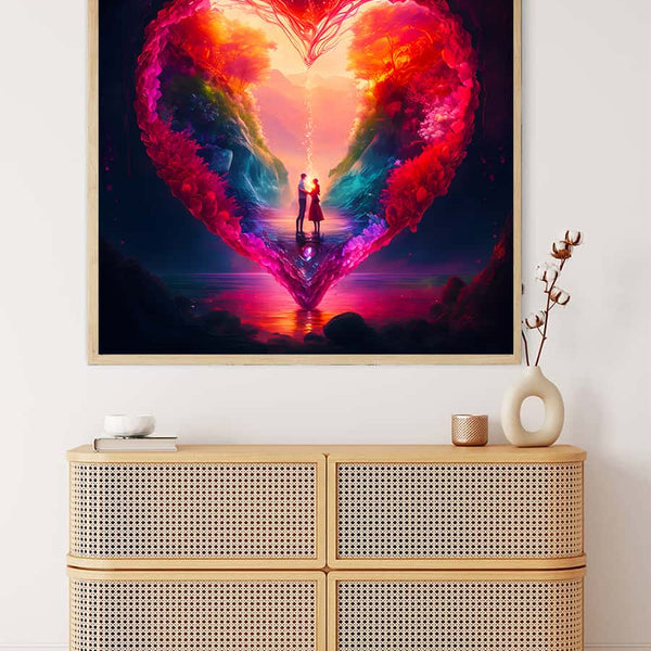 "Malen nach Zahlen - Herzpärchen Nacht Painting on Wall Above Wooden Dresser"