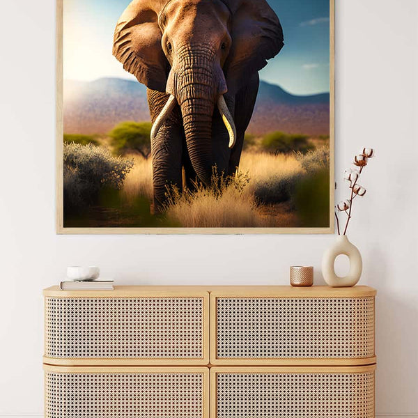 Paint by Numbers - Large Elephant Frontal Wall Art Above Wicker Dresser in Living Room
