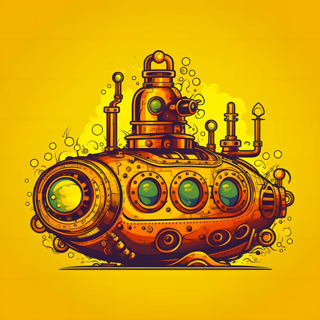 Comic-style yellow submarine illustration from Malen nach Zahlen - Uboot Comicart against a yellow background