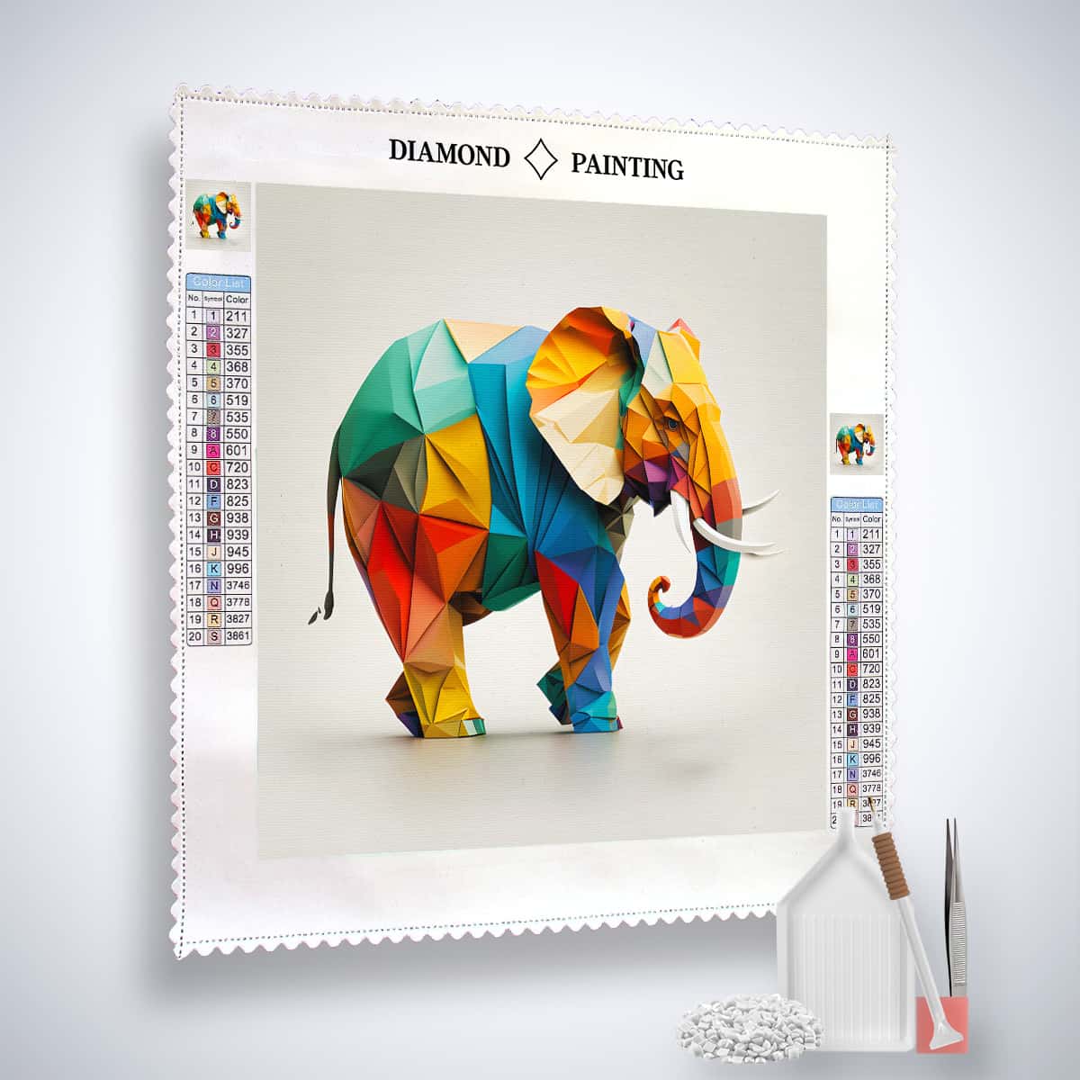 Diamond Painting Set with Colorful Elephant Design, Professional Canvas, Acrylic Diamonds, Artist Tweezers, and Placement Tools