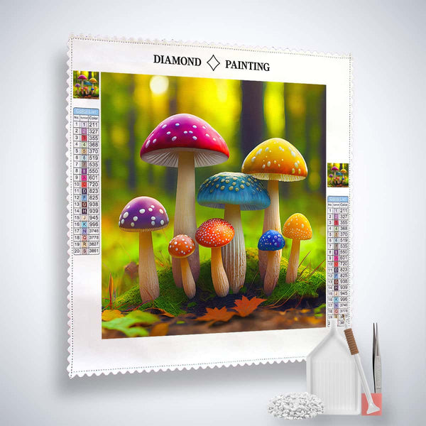 AB Diamond Painting Regenbogenpilze im Wald Kit - Inklusive Profi-Leinwand, Acryl Diamonds, Künstler-Pinzette und Profi Setzstift