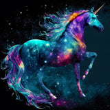 Stolzes buntes Einhorn - Funkelndes Diamond Painting Kunstmotiv mit farbenfrohem Einhorn und schimmerndem Hintergrund.