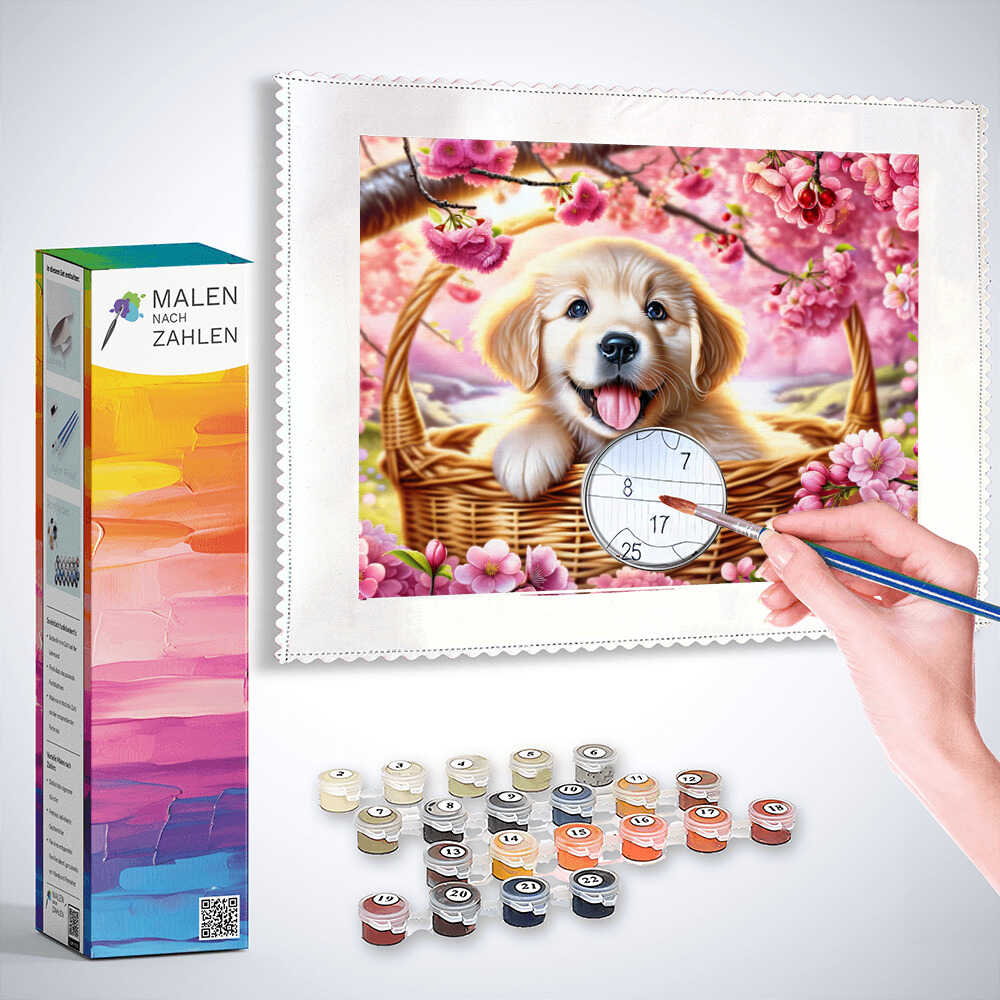 Malen nach Zahlen - Goldenretriverwelpe, rosa