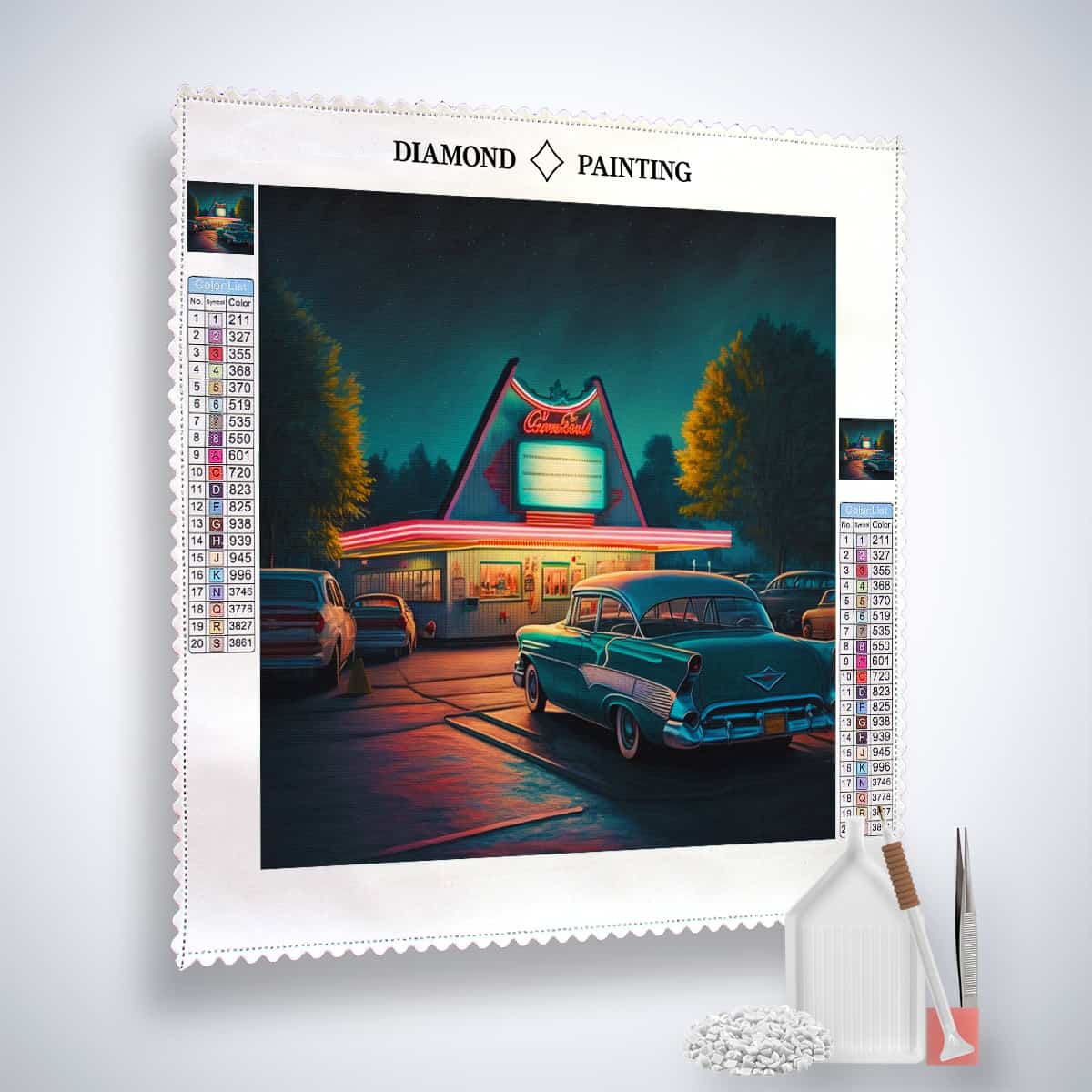 Diamond Painting Kit - 50er Jahre Charme und Benzingeruch - Vintage Auto und Retro Tankstelle Motiv - Kunst, die funkelt