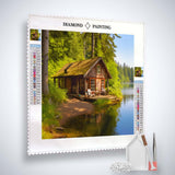 Diamond Painting Kit - Haus am Seeufer with Acrylic Diamonds, Canvas, Tweezers, and Setzstift. Sparkling art by the lakeside.