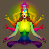 Vibrant Buddha Grün diamond painting with colorful meditative figure and glowing aura