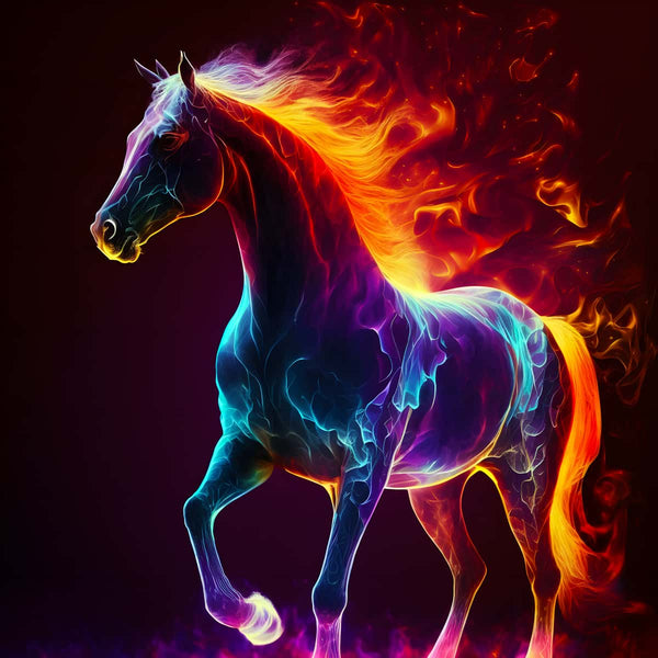 Malen nach Zahlen - Fantastisches Pferd mit leuchtenden Farben und feuriger Mähne