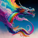Dragon-themed diamond painting kit featuring a vibrant and colorful dragon in a dynamic pose on a professional canvas.