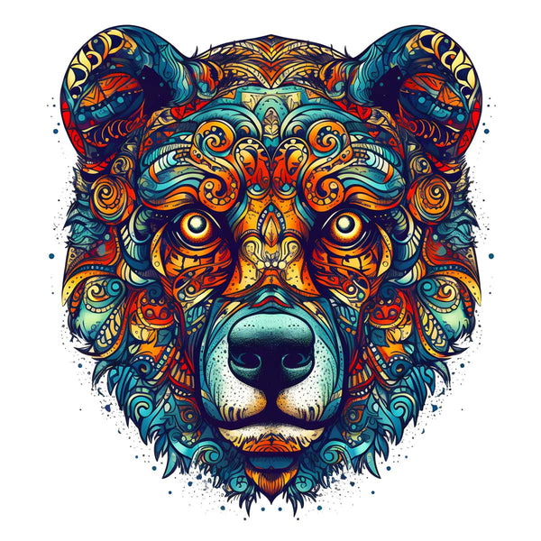 Diamond Painting Kit with Bear Design - Frontal View - Includes Art Canvas, Acrylic Diamonds, Tweezers, and Professional Setzstift