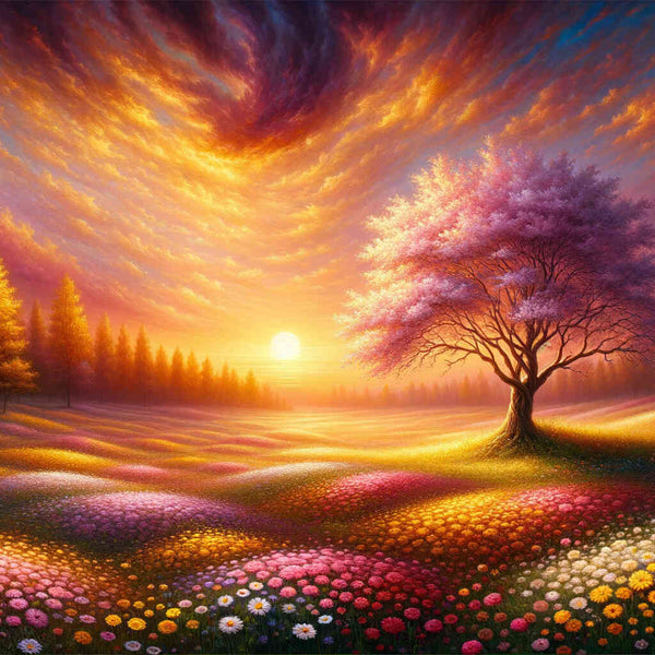 Malen nach Zahlen - Baum auf Blumenwiese