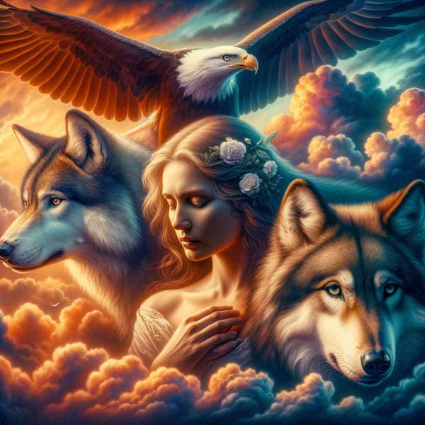 Malen nach Zahlen - Frau mit Adler und Wolf