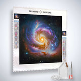 Diamond Painting Kit - Sternenklare Nacht mit Leinwand und Acryl Diamonds, inklusive Setzstift und Pinzette, Kunstwerk eines spiralförmigen Nebels.