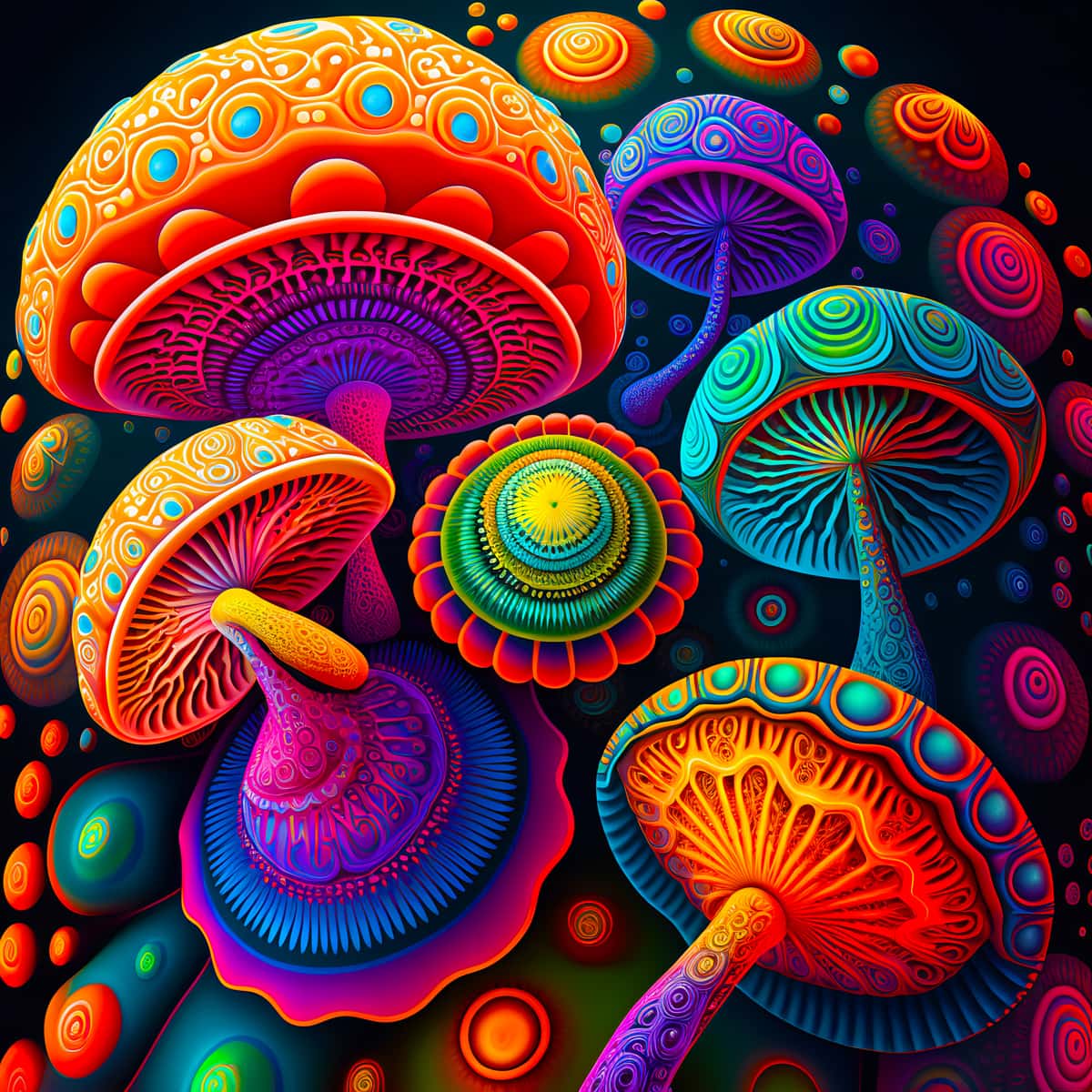 Bunte abstrakte Malen nach Zahlen Zauberpilze, farbenfrohes psychedelisches Pilzdesign