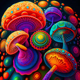 Bunte abstrakte Malen nach Zahlen Zauberpilze, farbenfrohes psychedelisches Pilzdesign