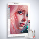 AB Diamond Painting - Pinke Miro Set featuring a glittering portrait on professional canvas with acrylic diamonds, tweezers, and application pen