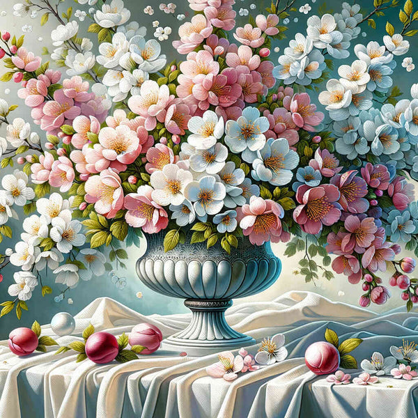 Malen nach Zahlen - Weiß und Rosa Blumenstrauß