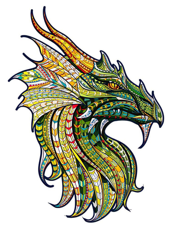 Holzpuzzle - Drache in grün - hochwertige Leinwand - holzpuzzle