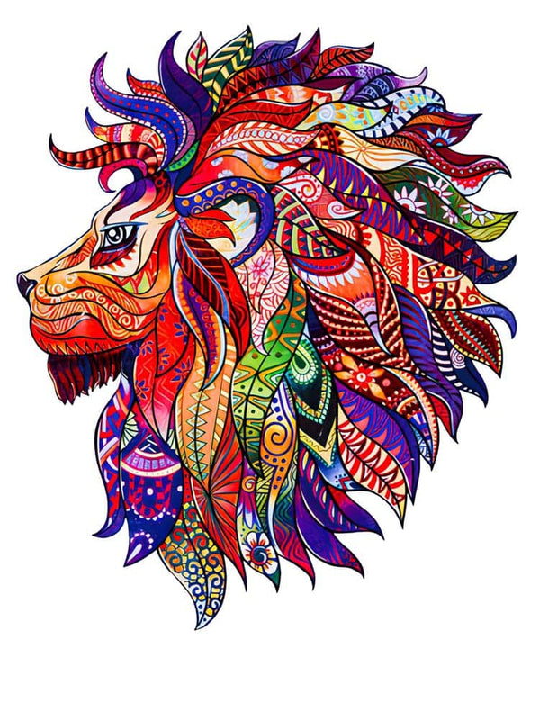 Holzpuzzle - Löwe, Federmähne - hochwertige Leinwand - holzpuzzle