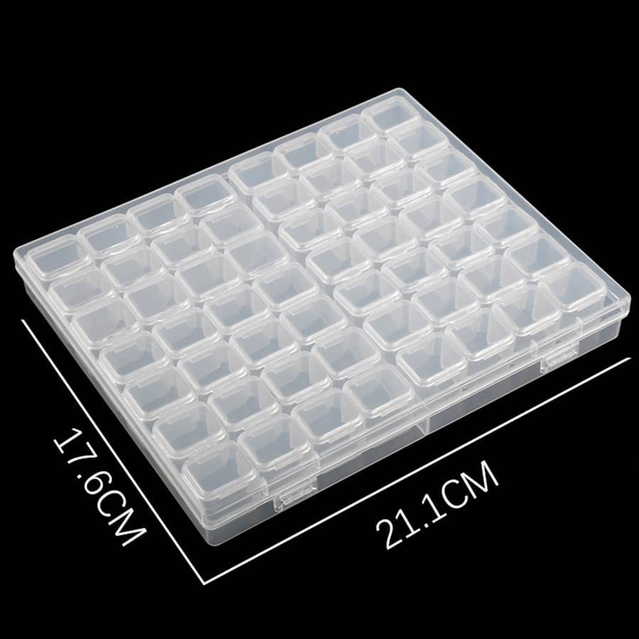 Diamond Painting Aufbewahrungsbox Standard, 21.1 cm x 17.6 cm, transparent storage organizer with multiple compartments.