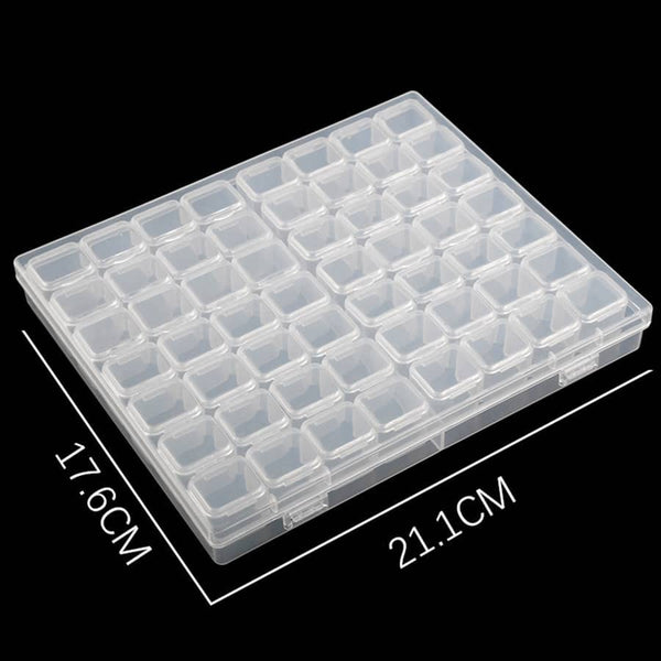 Diamond Painting Aufbewahrungsbox Standard, 21.1 cm x 17.6 cm, transparent storage organizer with multiple compartments.