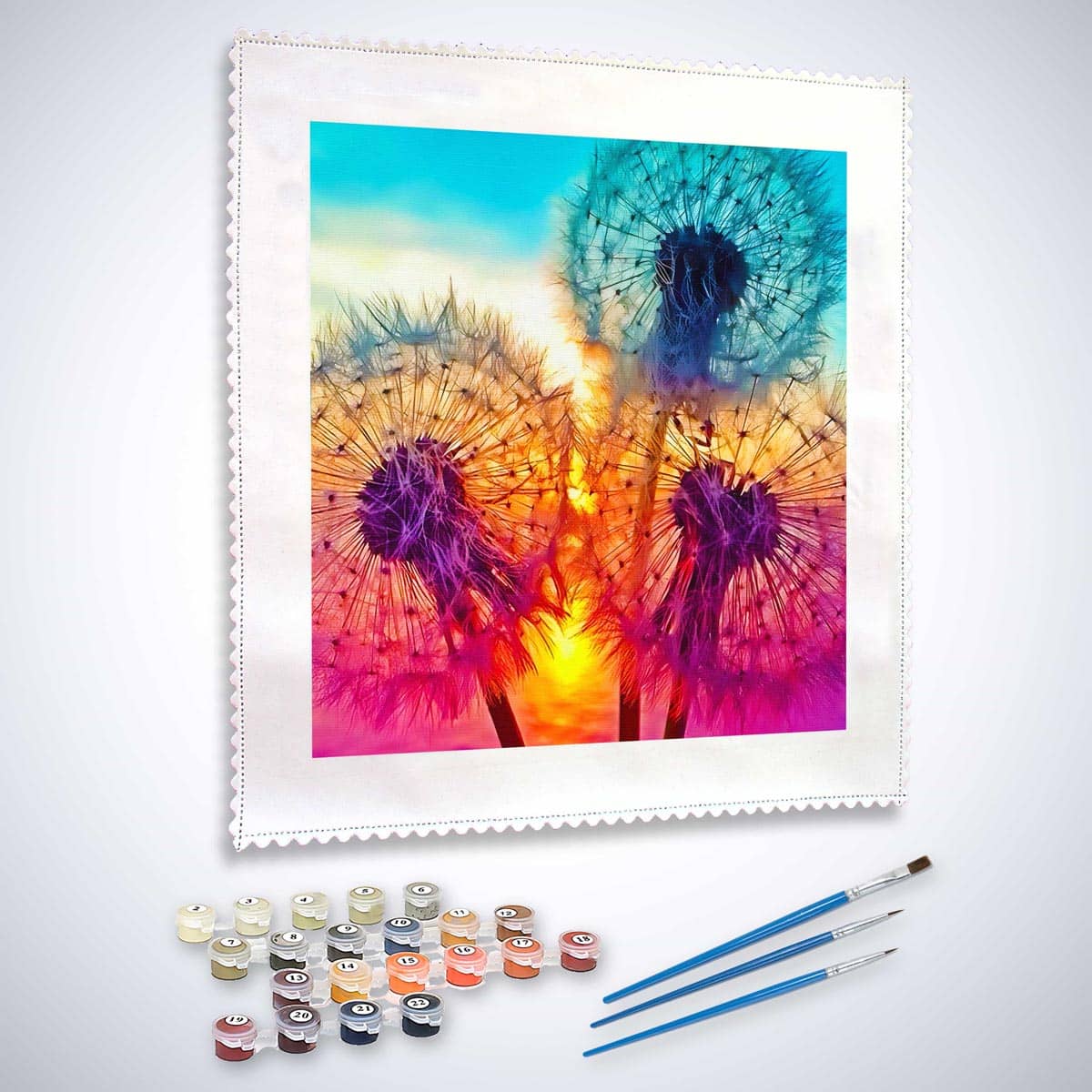 Malen nach Zahlen - Pusteblumen am Seeufer - hochwertige Leinwand - bestseller, blumen, neue_bilder, pusteblume, quadratisch, startbestseller