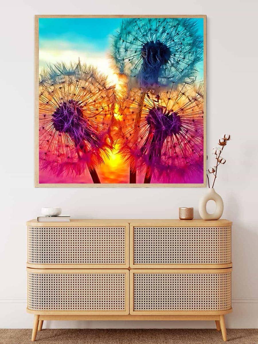 Malen nach Zahlen - Pusteblumen am Seeufer - hochwertige Leinwand - bestseller, blumen, neue_bilder, pusteblume, quadratisch, startbestseller