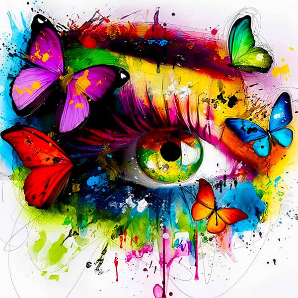 Malen nach Zahlen - bunte Schmetterlinge, Auge - hochwertige Leinwand - abstrakt, bestseller, menschen, neue_bilder, quadratisch, schmetterling