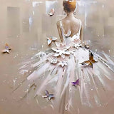 Malen nach Zahlen - Frau mit weißem Kleid, Schmetterlinge und Blumen - hochwertige Leinwand - menschen, neue_bilder, quadratisch, schmetterling