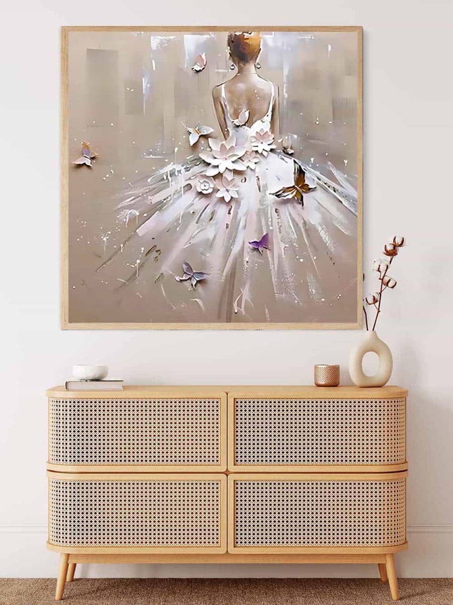 Malen nach Zahlen - Frau mit weißem Kleid, Schmetterlinge und Blumen - hochwertige Leinwand - menschen, neue_bilder, quadratisch, schmetterling