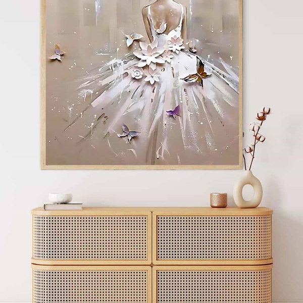 Malen nach Zahlen - Frau mit weißem Kleid, Schmetterlinge und Blumen - hochwertige Leinwand - menschen, neue_bilder, quadratisch, schmetterling