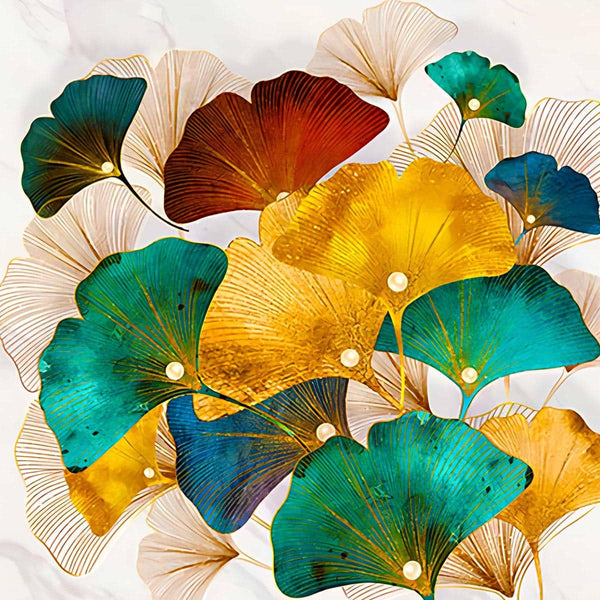 Malen nach Zahlen - Abstrakte Ginkgo Blätter - hochwertige Leinwand - landschaft, neue_bilder, quadratisch