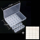 Diamond Painting Aufbewahrungsbox Standard with 28 compartments including dimensions of 17cm x 11cm on a black background