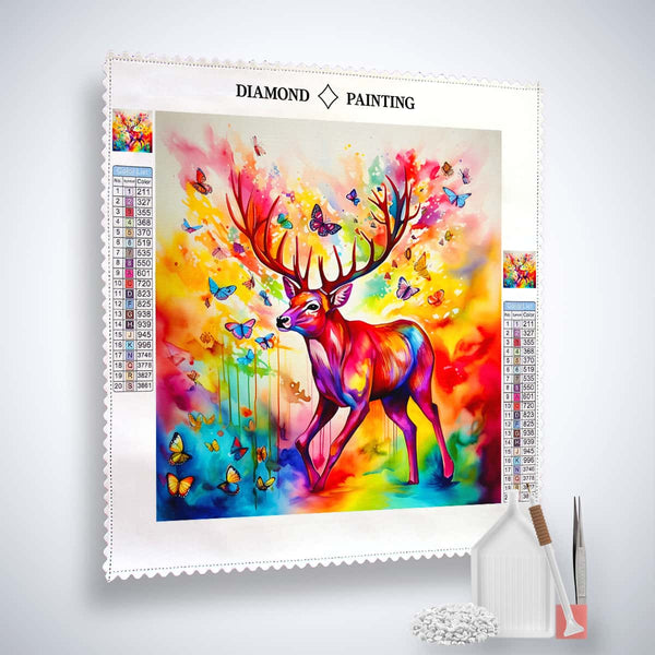 AB-Diamantmalerei leuchtender Hirsch bunt funkelndes Bild. Malerei und Mosaiktechniken für kreative und faszinierende Kunst.