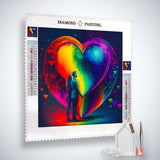 AB Diamond Painting Buntes Herz der Liebe Paar - Funkelndes Herz in lebendigen Farben mit romantischem Paar in einzigartiger Kunstform