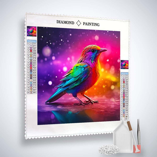 AB Diamond Painting - Bunter leuchtender Vogel, funkelndes Bild für Künstler und Bastler. Kunstwerk kombiniert Malerei und Mosaiktechniken.