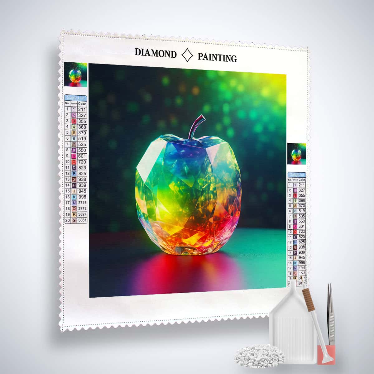 AB Diamond Painting Kit - Colorful Diamond Apple Artwork with Tools and Beads