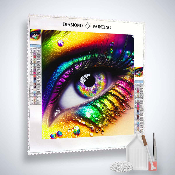 AB Diamond Painting - Bunter Blick, a vibrant and colorful eye, combining painting and mosaic techniques to create sparkling art pieces.