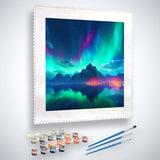 Malen nach Zahlen Set Polarlichter mit leuchtender Stadt und Pinseln, entspannendes DIY Kunstwerk für Erwachsene und Kinder.