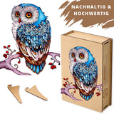 Holzpuzzle Eule auf Ast - Umweltfreundlich, hochwertige lasergestanzte Teile, inklusive Holzaufsteller, Geschenkverpackung aus Holz