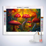 Diamond Painting Fliegenpilzfamilie Complete Kit with vibrant mushroom design includes highest quality tools for DIY crafting