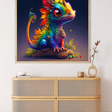 Malen nach Zahlen - Regenbogen Drache Kunstwerk an der Wand über einer Kommode