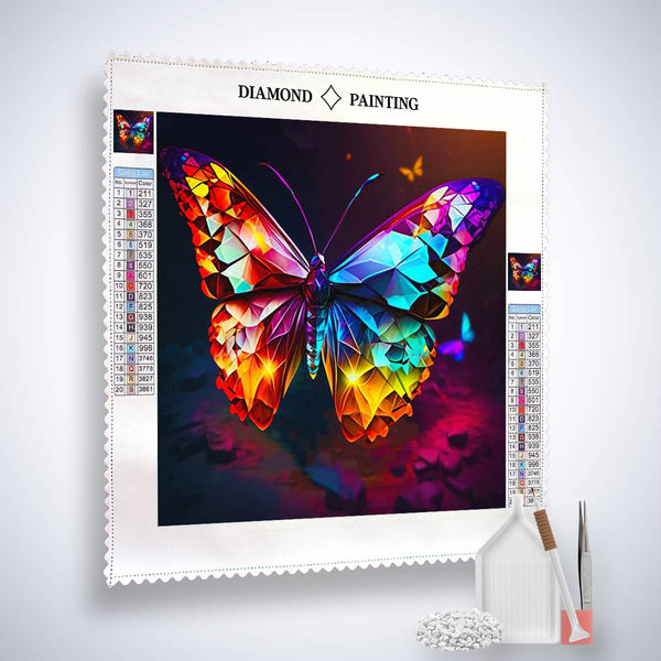 Diamond Painting Kit with Vibrant Multicolored Butterfly Design, including Acrylic Diamonds, Tweezers, and Setzstift