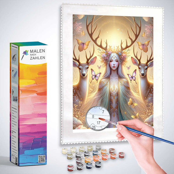 Malen nach Zahlen - Frau mit Geweih und Hirschen
