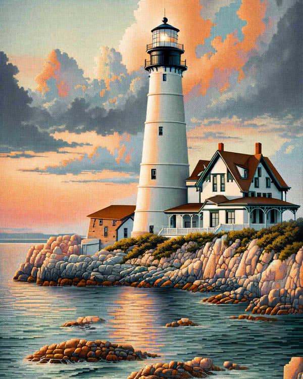 Malen nach Zahlen - Leuchtturm mit Haus