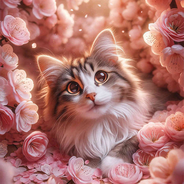 Malen nach Zahlen - Rosa Blümchen Katze