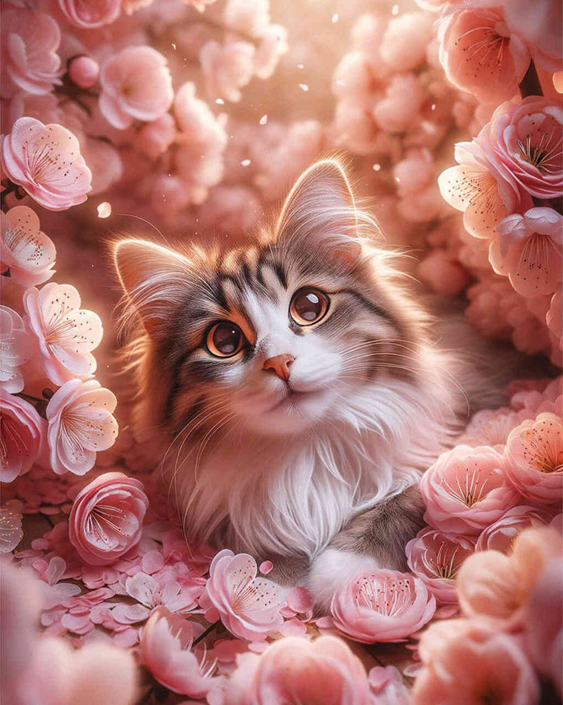 Malen nach Zahlen - Rosa Blümchen Katze