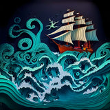 Diamond Painting Kit - Raue See Paperart Türkis, kunstvolles Segelschiff auf stürmischen türkisfarbenen Wellen
