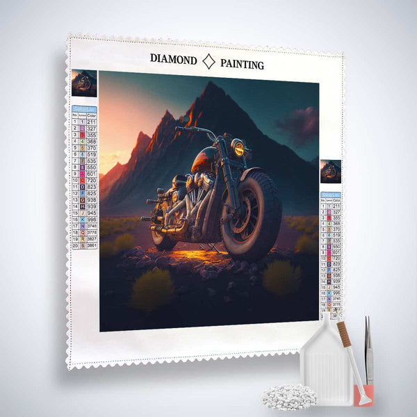 Diamond Painting Kit - Route 66 Motorradabenteuer mit Leinwand, Acryl Diamonds, Künstler-Pinzette, Setzstift und Flächensetzer