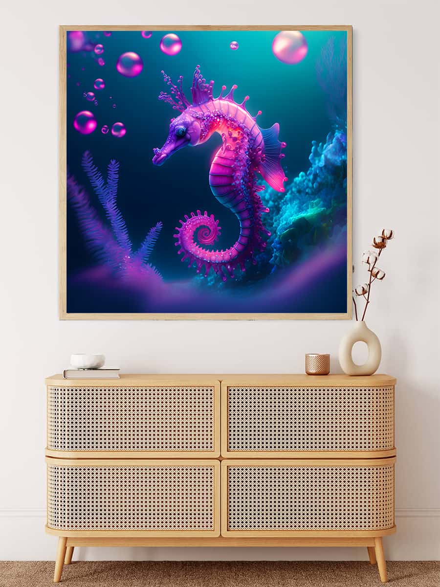 Malen nach Zahlen - Lila Seepferdchen Wandkunst, entspannendes DIY-Malset für Erwachsene, wohnzimmer wanddekoration, illustratives Seepferdchenbild