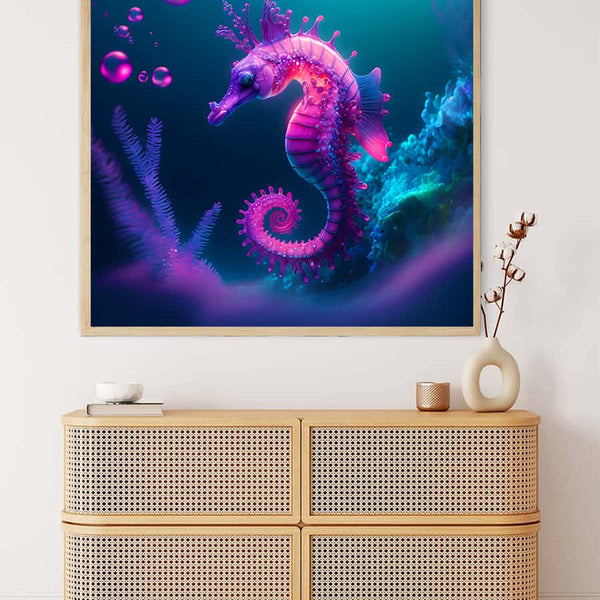 Malen nach Zahlen - Lila Seepferdchen Wandkunst, entspannendes DIY-Malset für Erwachsene, wohnzimmer wanddekoration, illustratives Seepferdchenbild